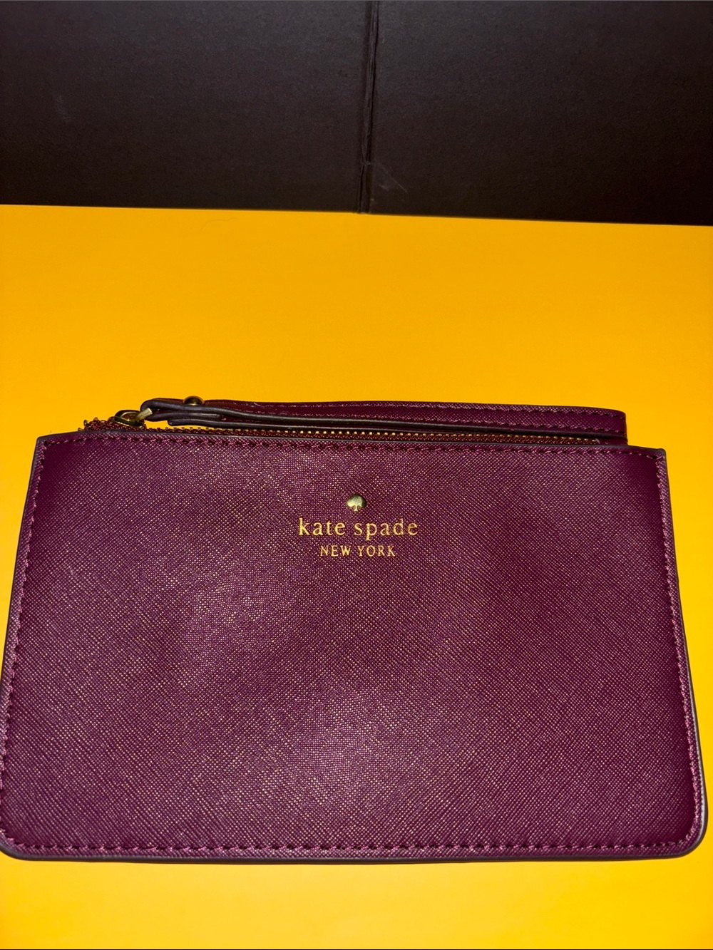 kate spade Plum Double Zip Card Pouch with Gold Logo